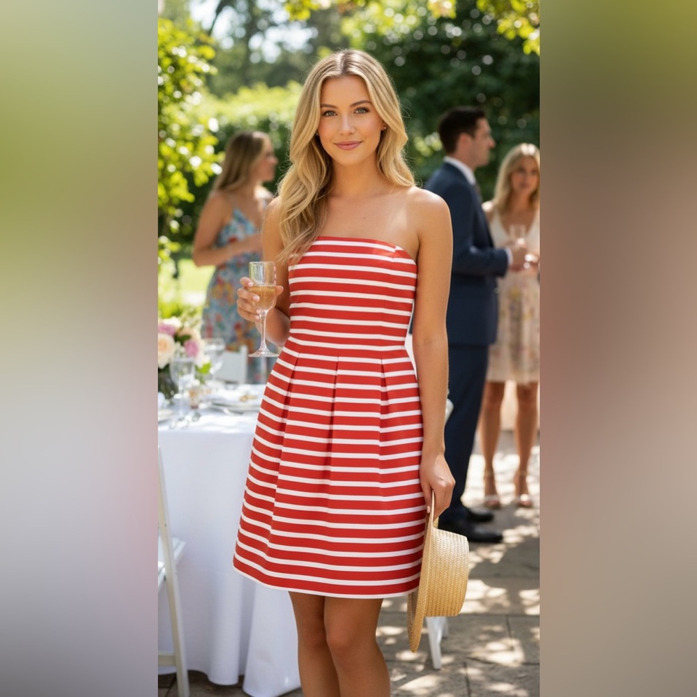 Gap Women's Strapless Dress Coral & White Striped Strapless Size 6 Coconutgirl